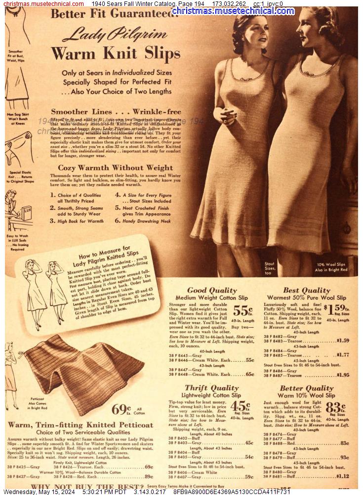 1940 Sears Fall Winter Catalog, Page 194