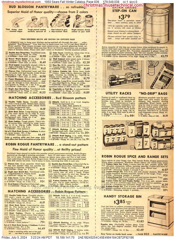 1950 Sears Fall Winter Catalog, Page 836