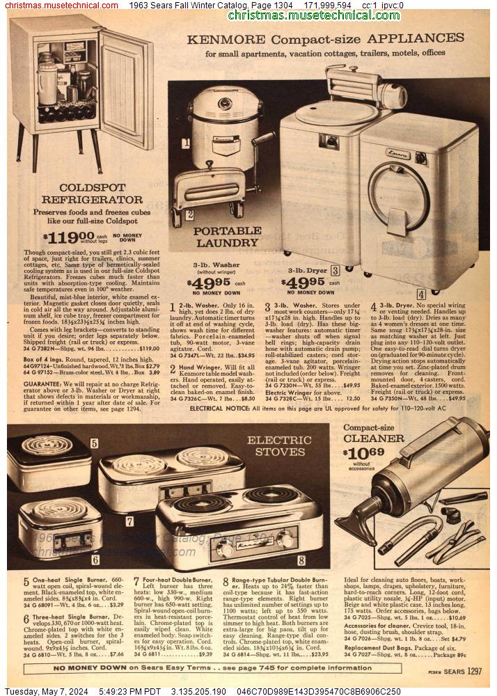1963 Sears Fall Winter Catalog, Page 1304