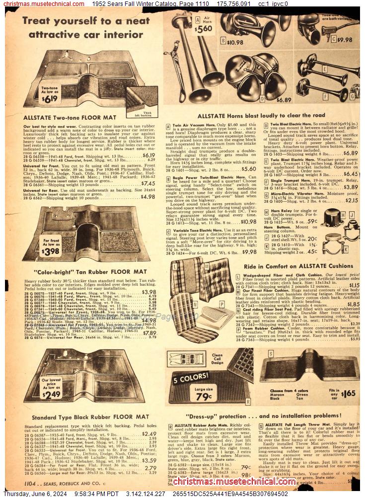 1952 Sears Fall Winter Catalog, Page 1110