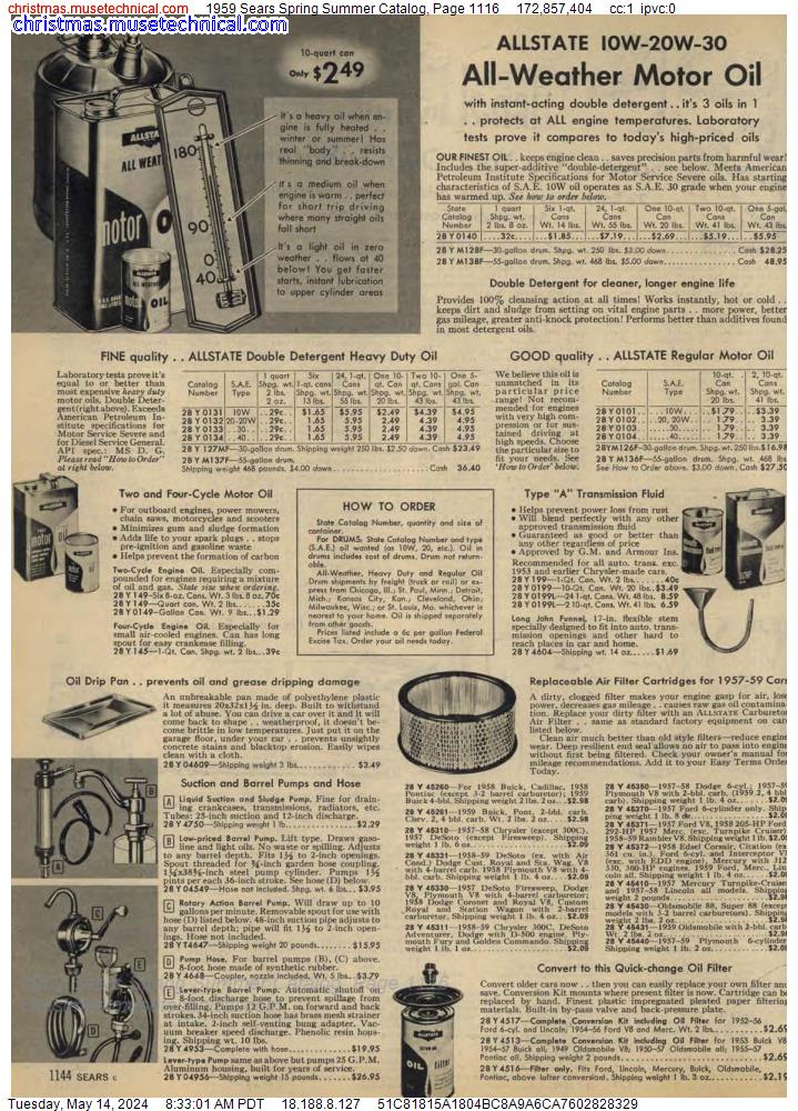 1959 Sears Spring Summer Catalog, Page 1116