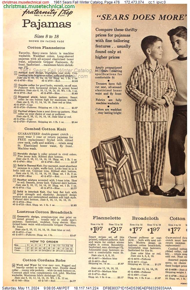 1961 Sears Fall Winter Catalog, Page 476