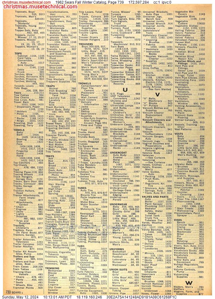 1962 Sears Fall Winter Catalog, Page 739
