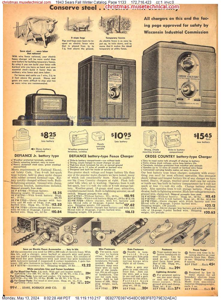 1943 Sears Fall Winter Catalog, Page 1133