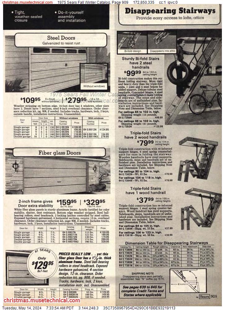 1975 Sears Fall Winter Catalog, Page 909
