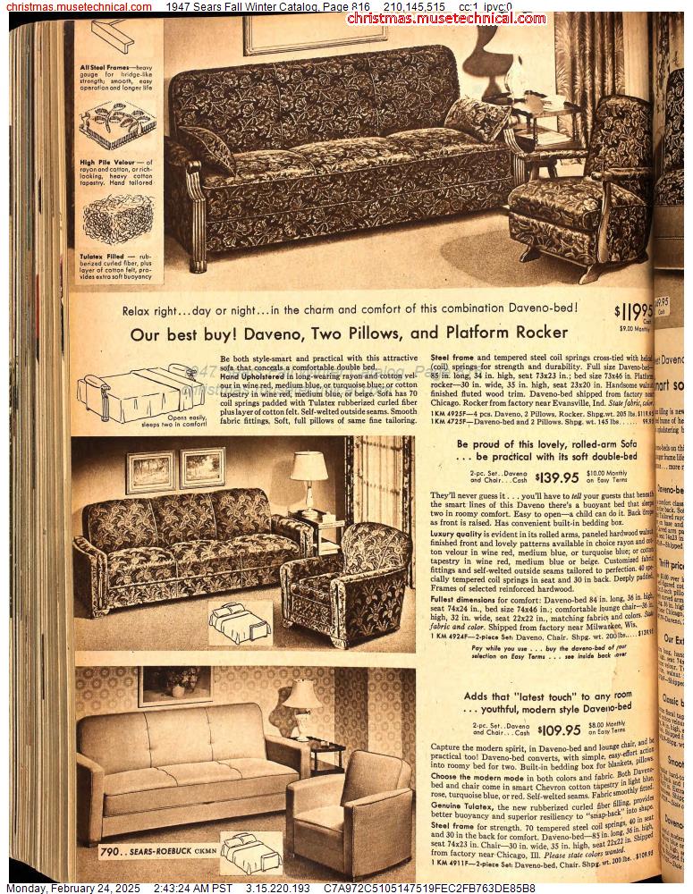 1947 Sears Fall Winter Catalog, Page 816