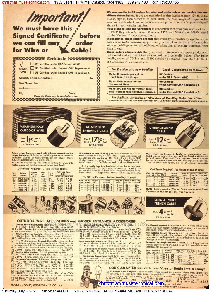 1952 Sears Fall Winter Catalog, Page 1182