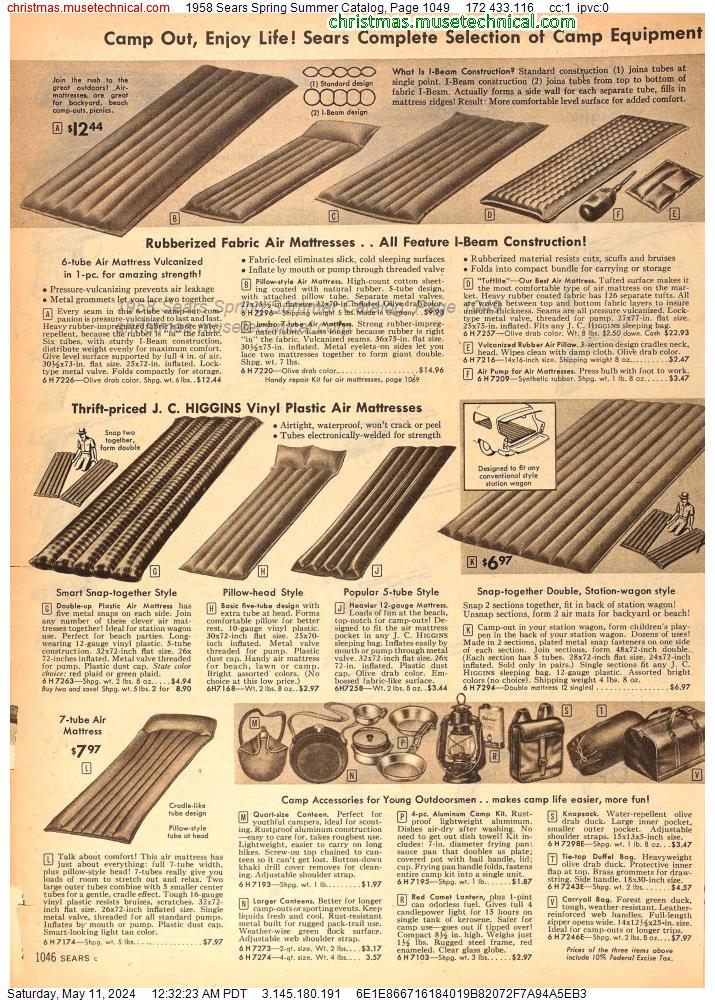 1958 Sears Spring Summer Catalog, Page 1049