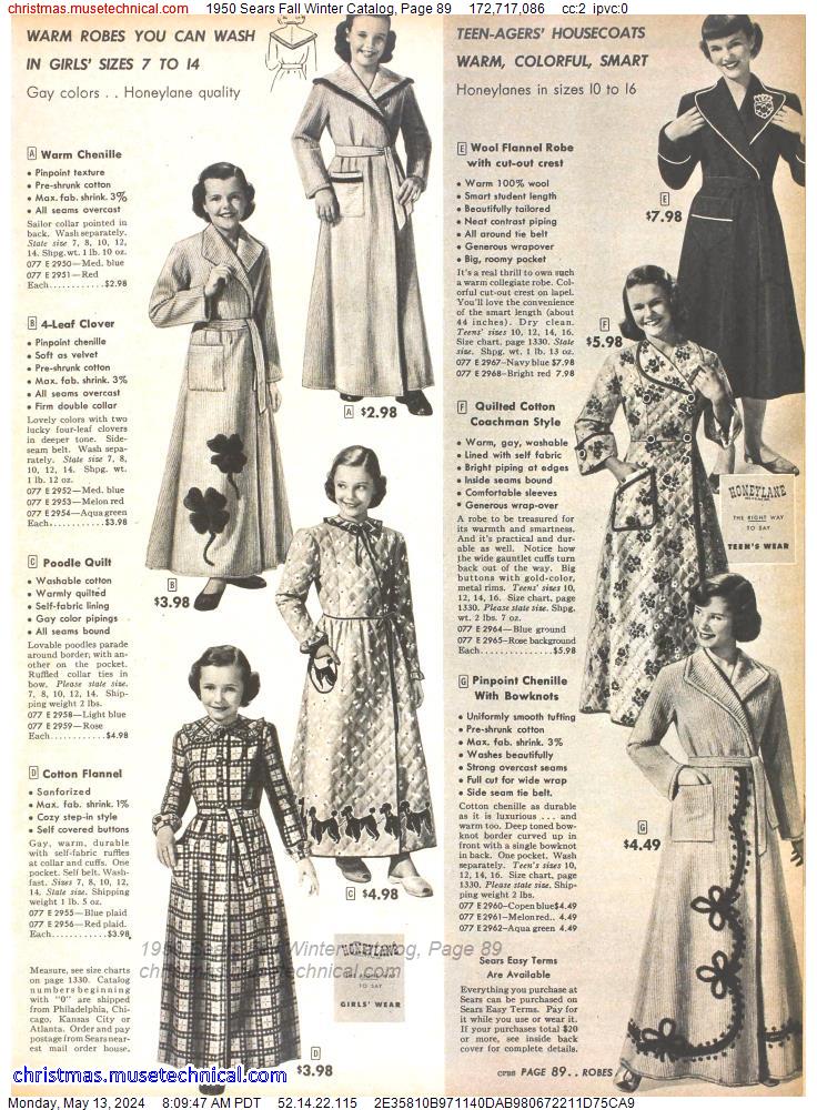 1950 Sears Fall Winter Catalog, Page 89