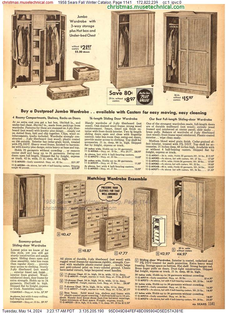 1958 Sears Fall Winter Catalog, Page 1141