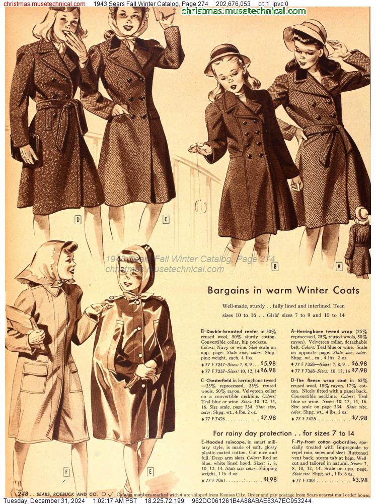 1943 Sears Fall Winter Catalog, Page 274