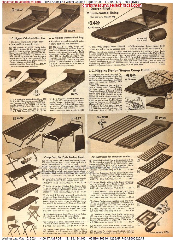 1958 Sears Fall Winter Catalog, Page 1199