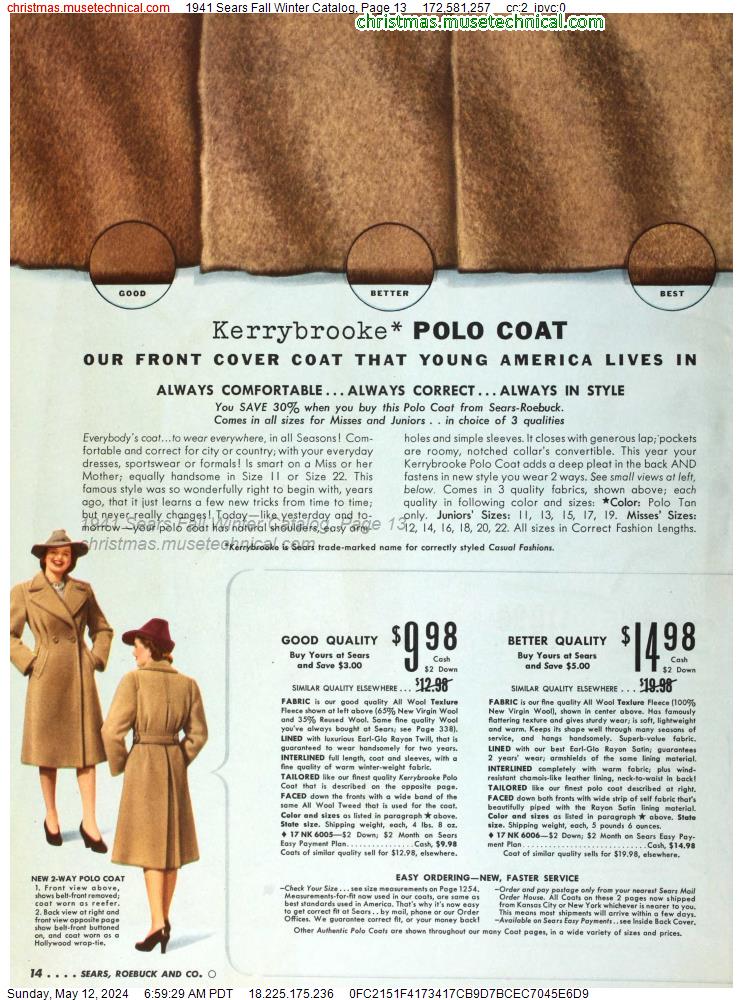 1941 Sears Fall Winter Catalog, Page 13