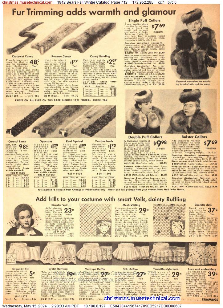 1942 Sears Fall Winter Catalog, Page 712