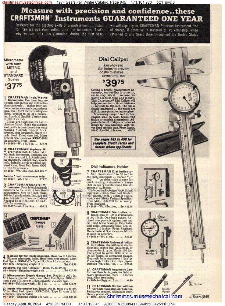 1974 Sears Fall Winter Catalog, Page 845