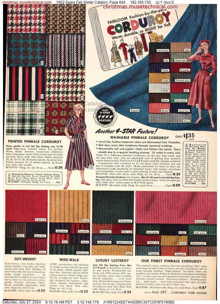 1952 Sears Fall Winter Catalog, Page 604