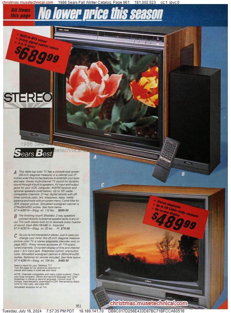 1986 Sears Fall Winter Catalog, Page 961