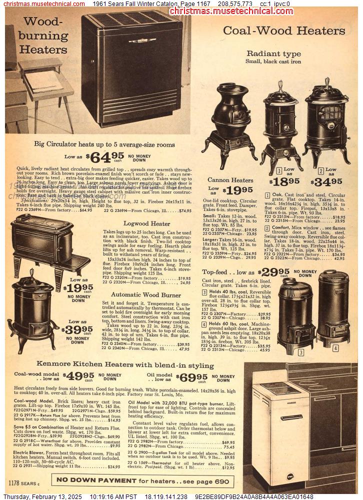 1961 Sears Fall Winter Catalog, Page 1167