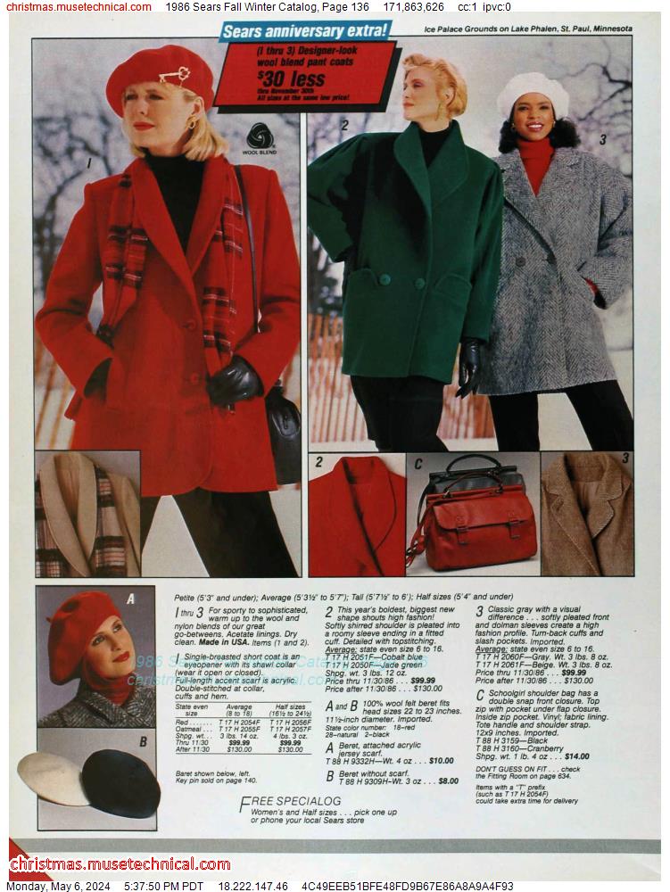 1986 Sears Fall Winter Catalog, Page 136