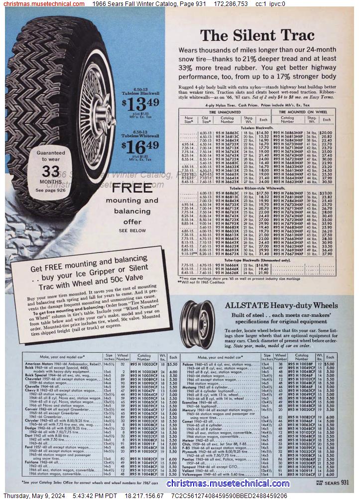 1966 Sears Fall Winter Catalog, Page 931