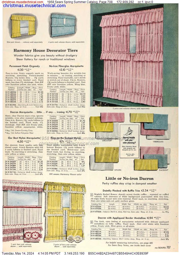 1958 Sears Spring Summer Catalog, Page 708