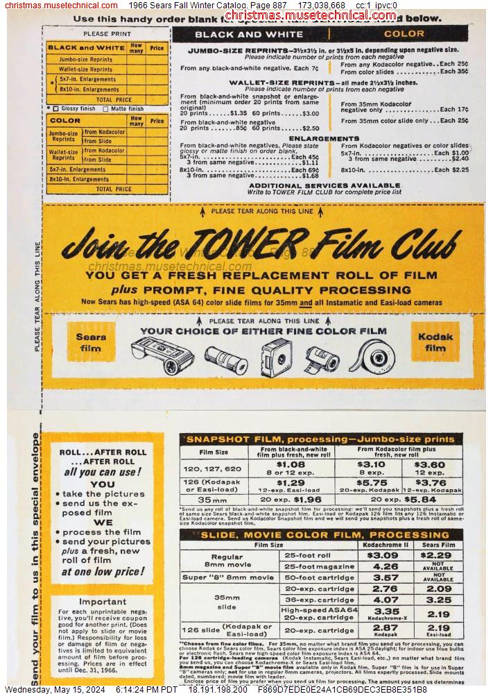 1966 Sears Fall Winter Catalog, Page 887