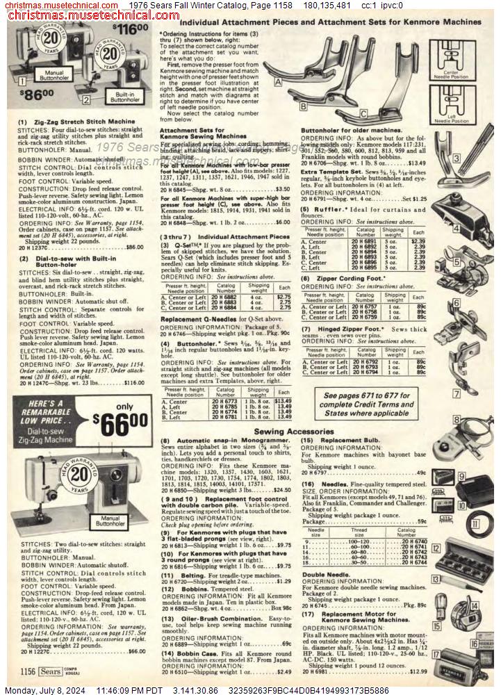 1976 Sears Fall Winter Catalog, Page 1158