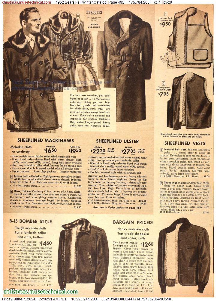 1952 Sears Fall Winter Catalog, Page 495
