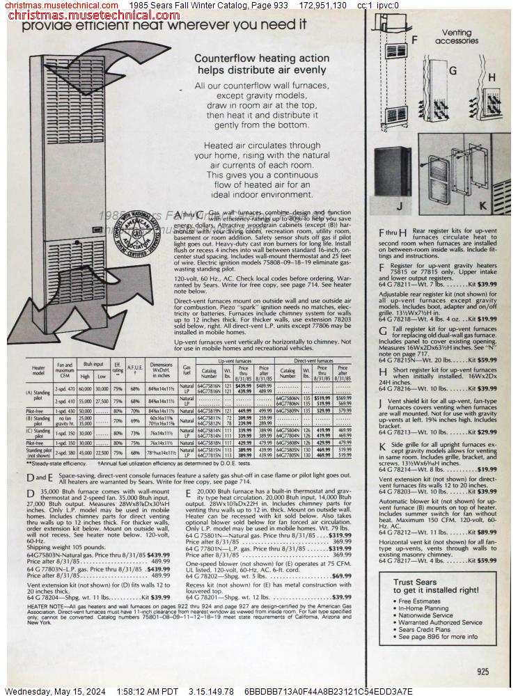 1985 Sears Fall Winter Catalog, Page 933
