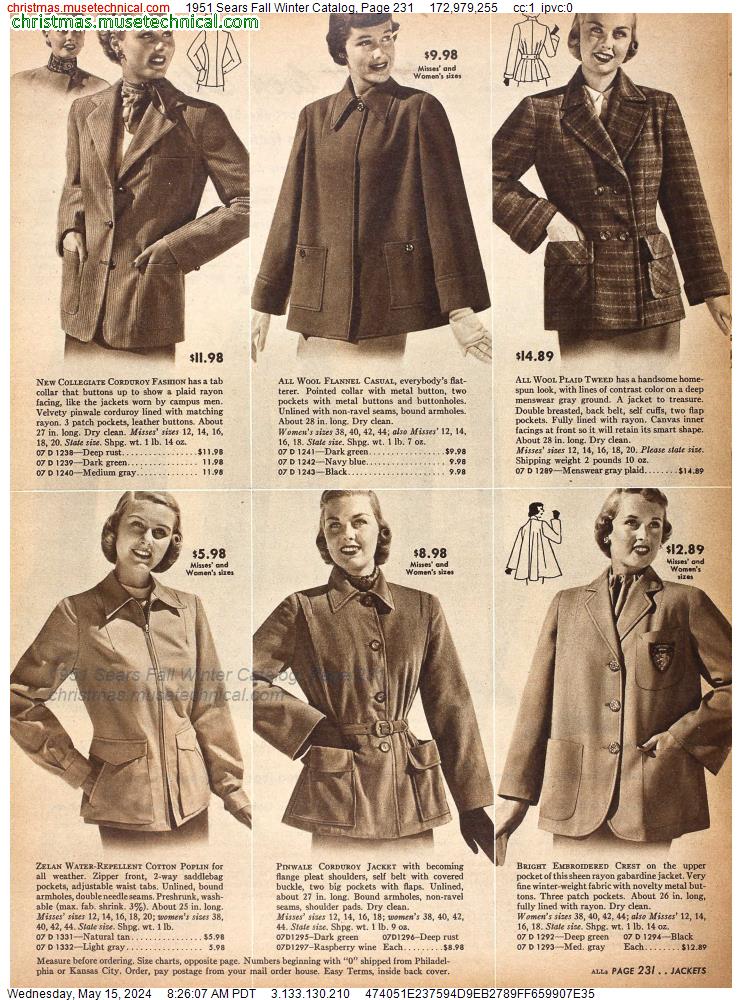 1951 Sears Fall Winter Catalog, Page 231