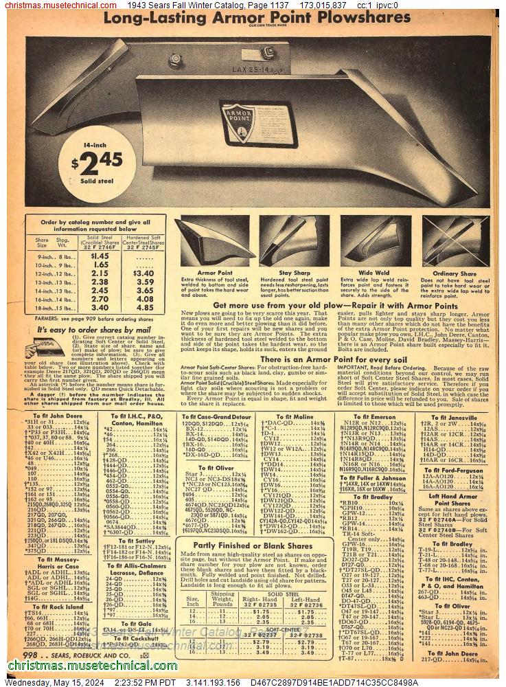 1943 Sears Fall Winter Catalog, Page 1137