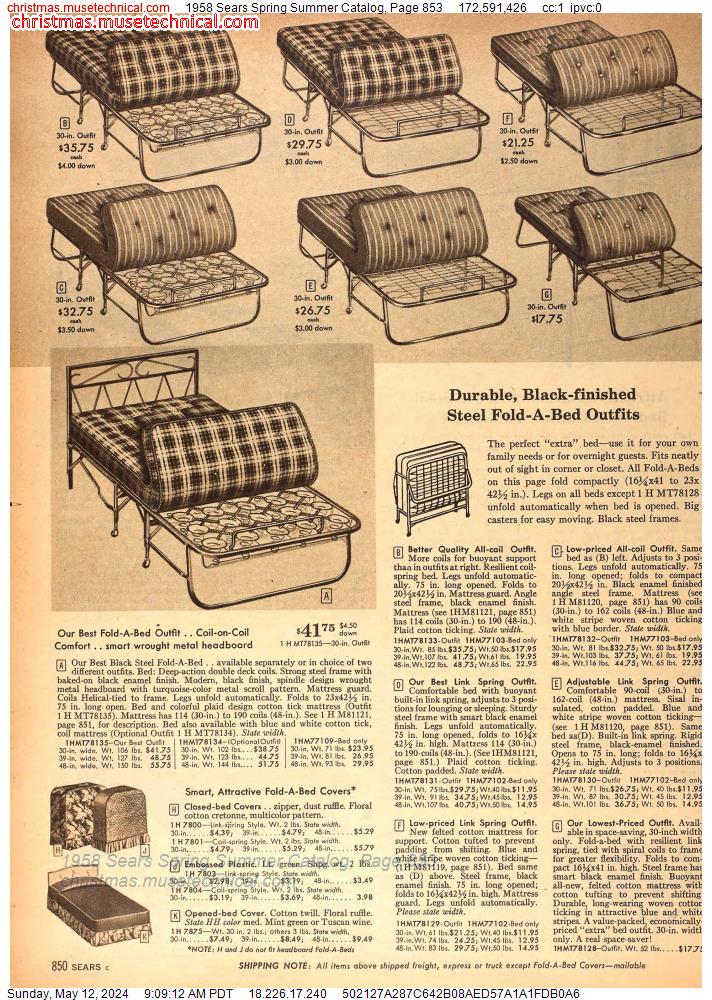 1958 Sears Spring Summer Catalog, Page 853