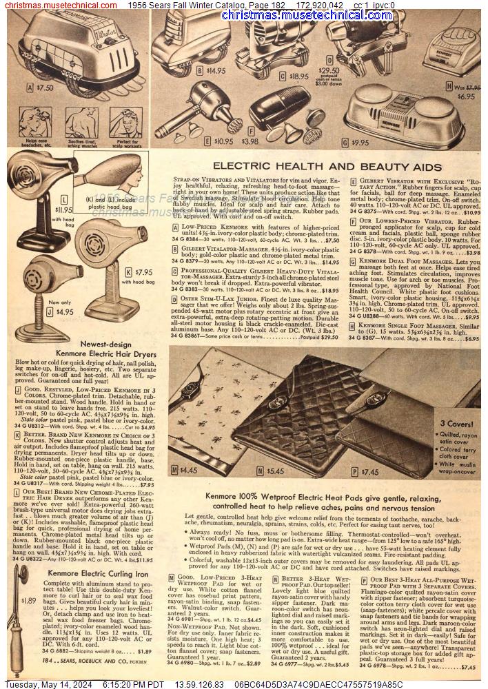 1956 Sears Fall Winter Catalog, Page 182