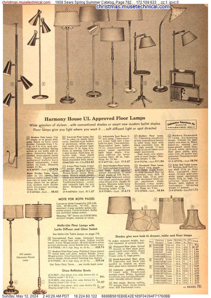 1958 Sears Spring Summer Catalog, Page 782