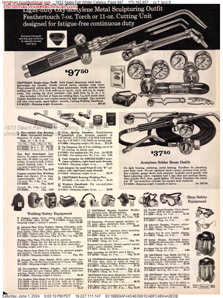 1972 Sears Fall Winter Catalog, Page 987