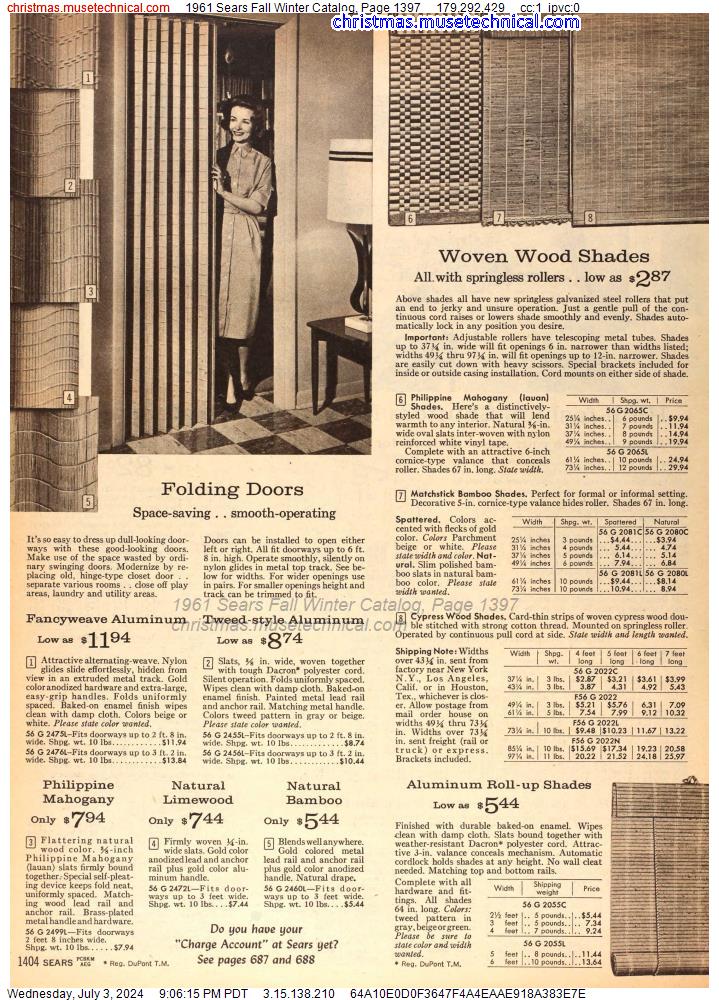 1961 Sears Fall Winter Catalog, Page 1397