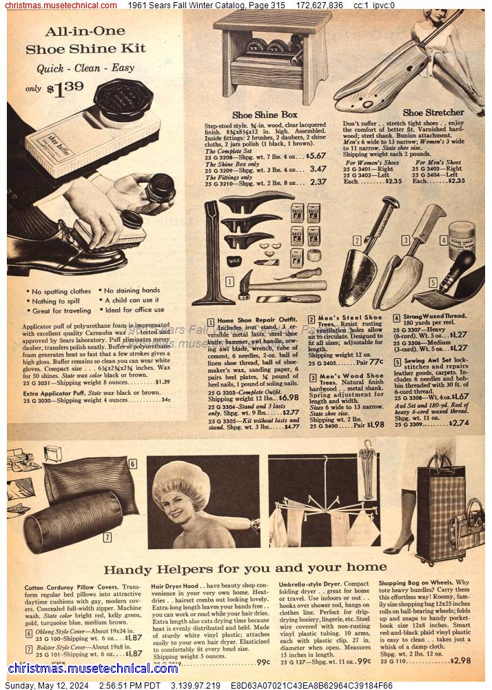 1961 Sears Fall Winter Catalog, Page 315