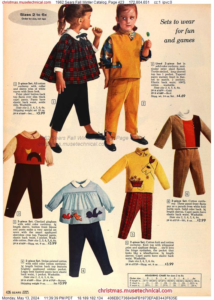 1962 Sears Fall Winter Catalog, Page 423