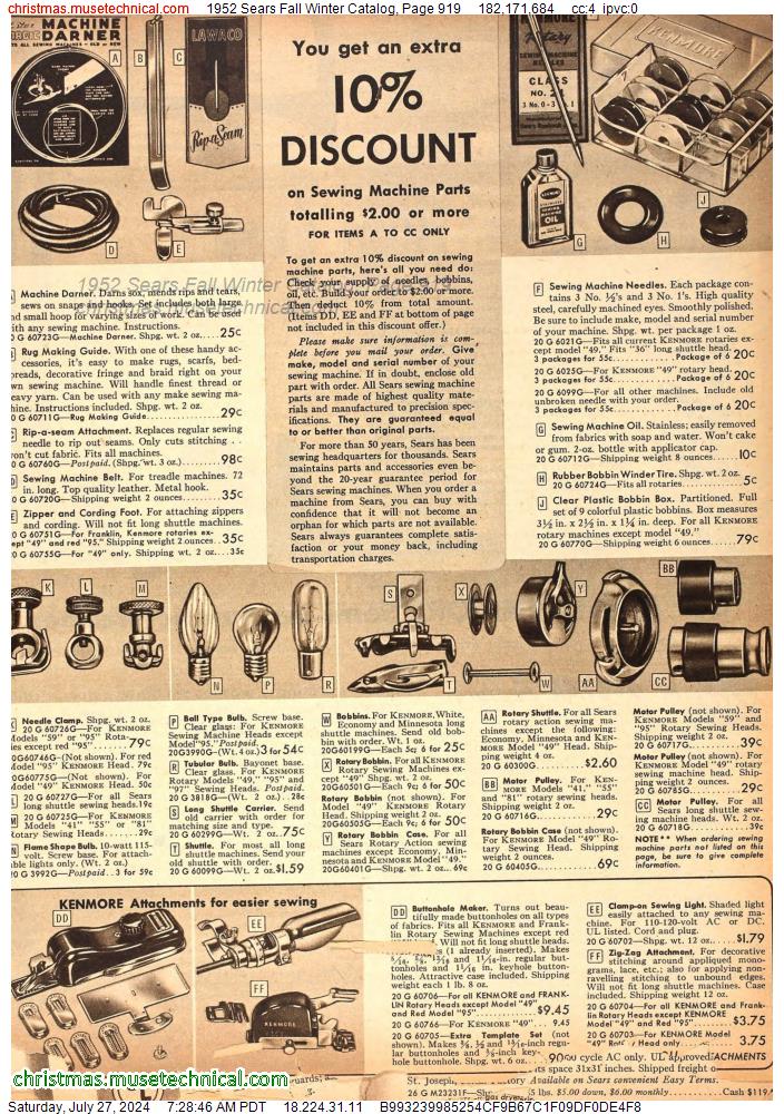 1952 Sears Fall Winter Catalog, Page 919
