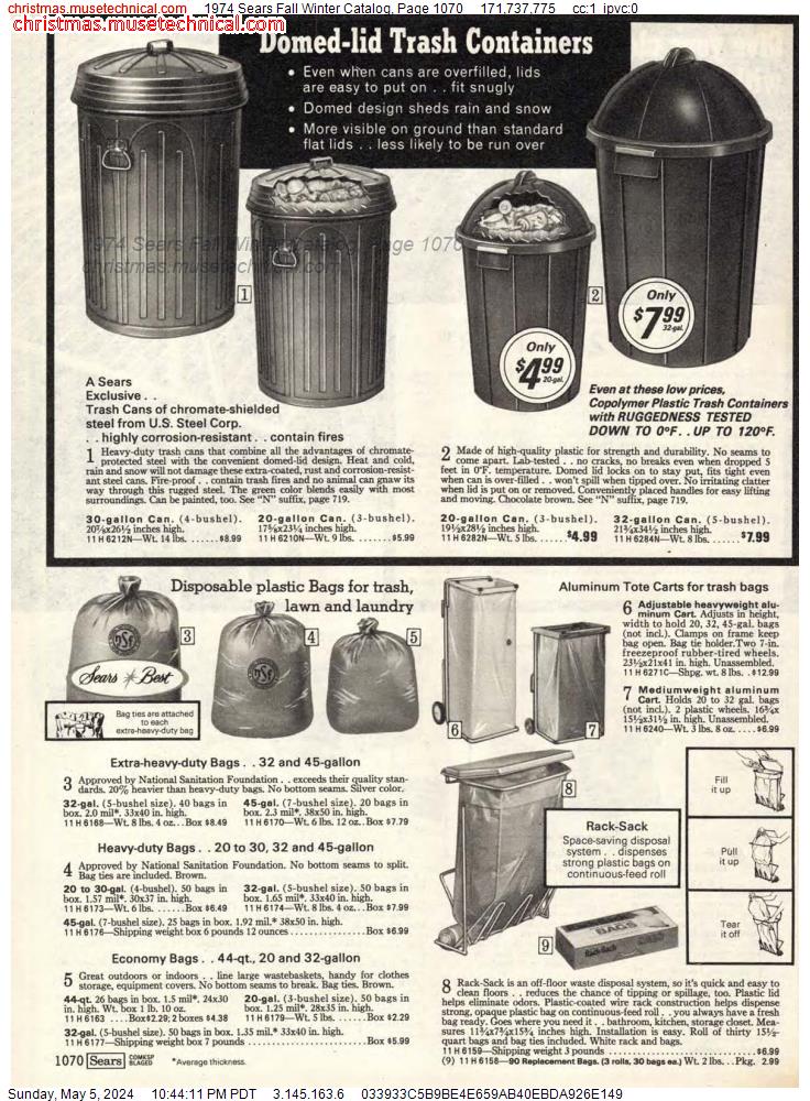 1974 Sears Fall Winter Catalog, Page 1070