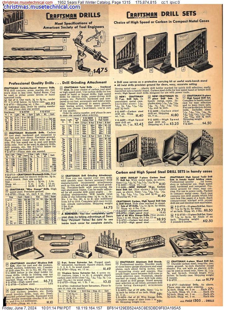 1952 Sears Fall Winter Catalog, Page 1315