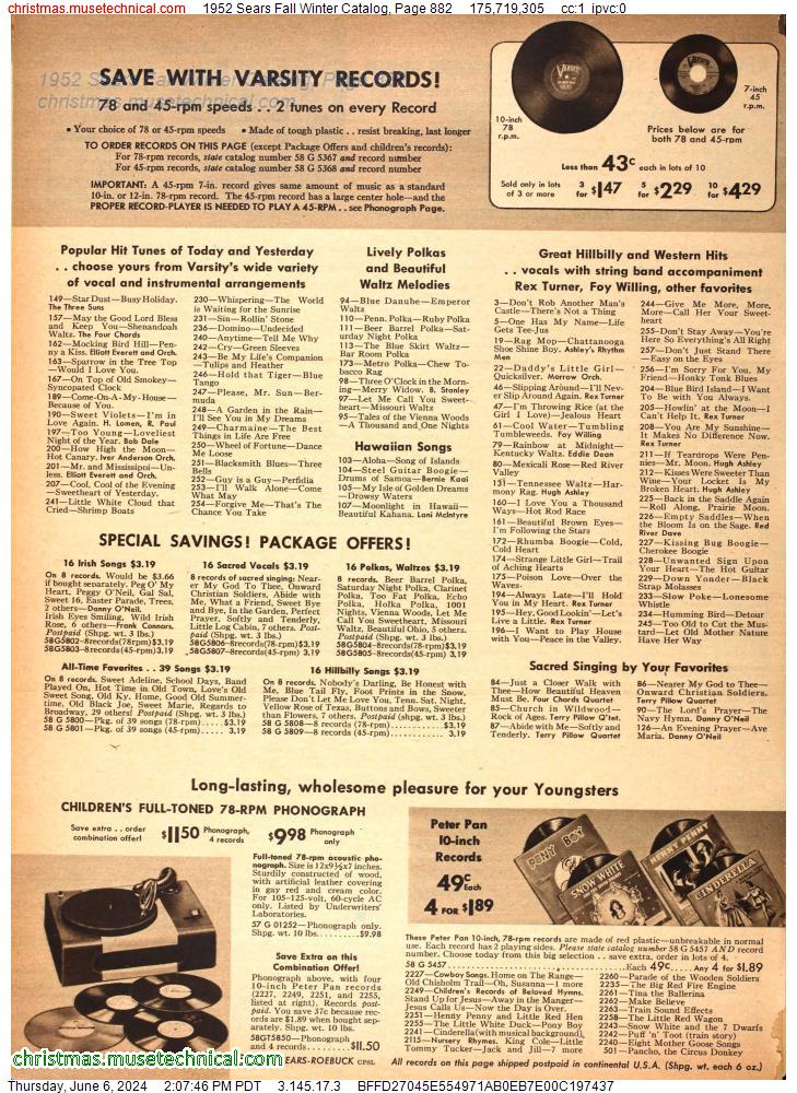 1952 Sears Fall Winter Catalog, Page 882
