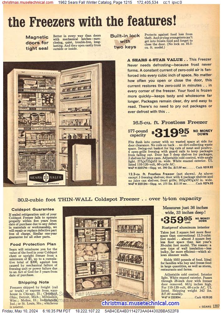 1962 Sears Fall Winter Catalog, Page 1215