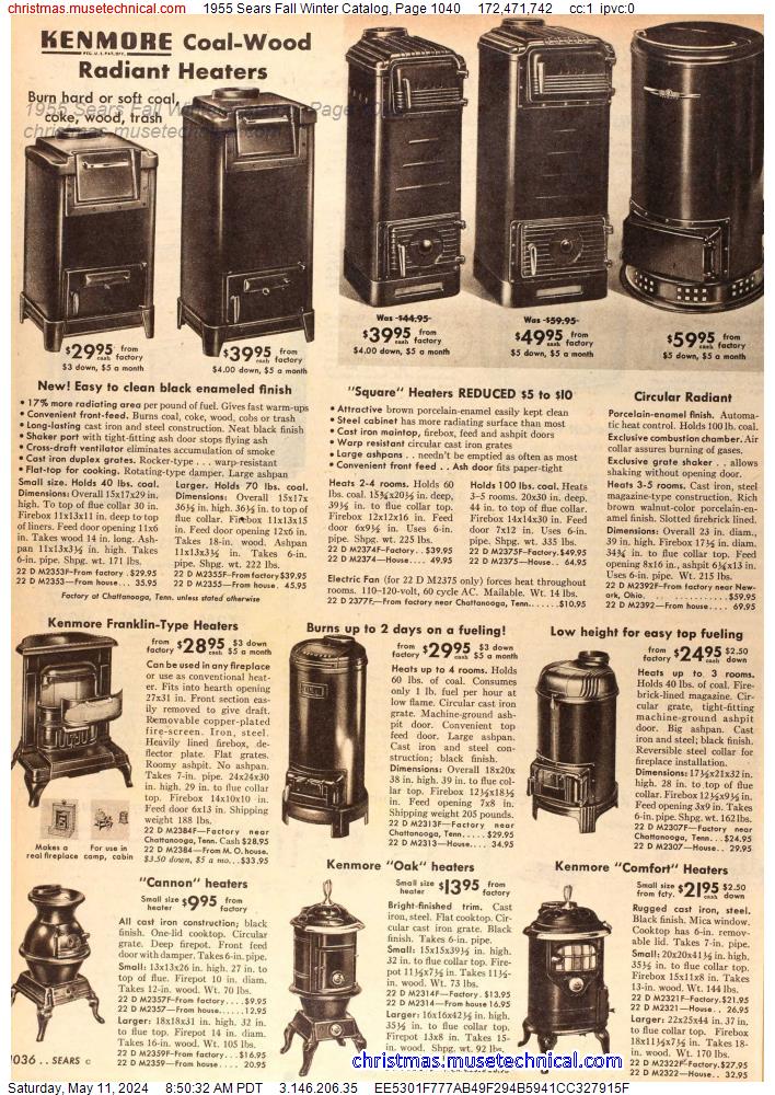 1955 Sears Fall Winter Catalog, Page 1040