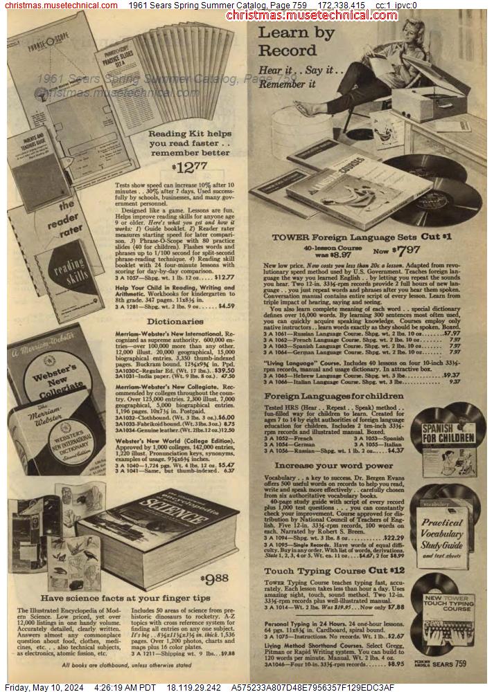 1961 Sears Spring Summer Catalog, Page 759