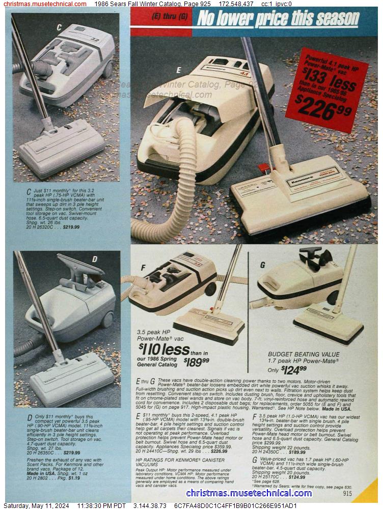 1986 Sears Fall Winter Catalog, Page 925