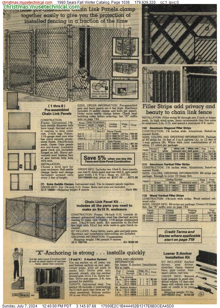 1980 Sears Fall Winter Catalog, Page 1036