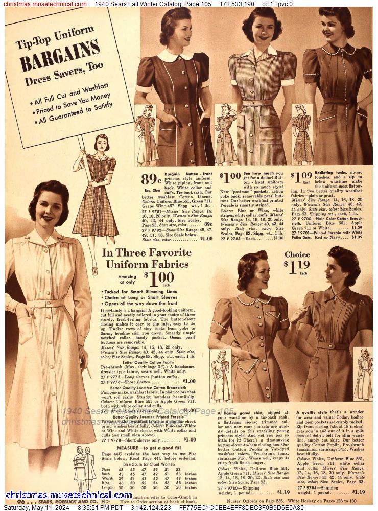 1940 Sears Fall Winter Catalog, Page 105