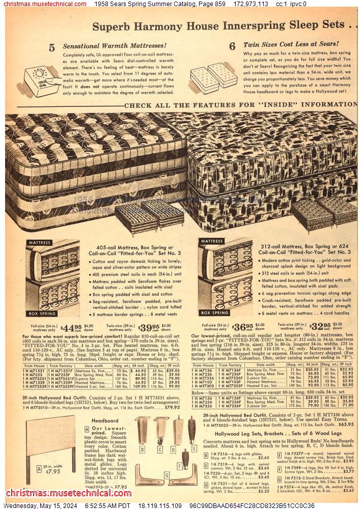1958 Sears Spring Summer Catalog, Page 859