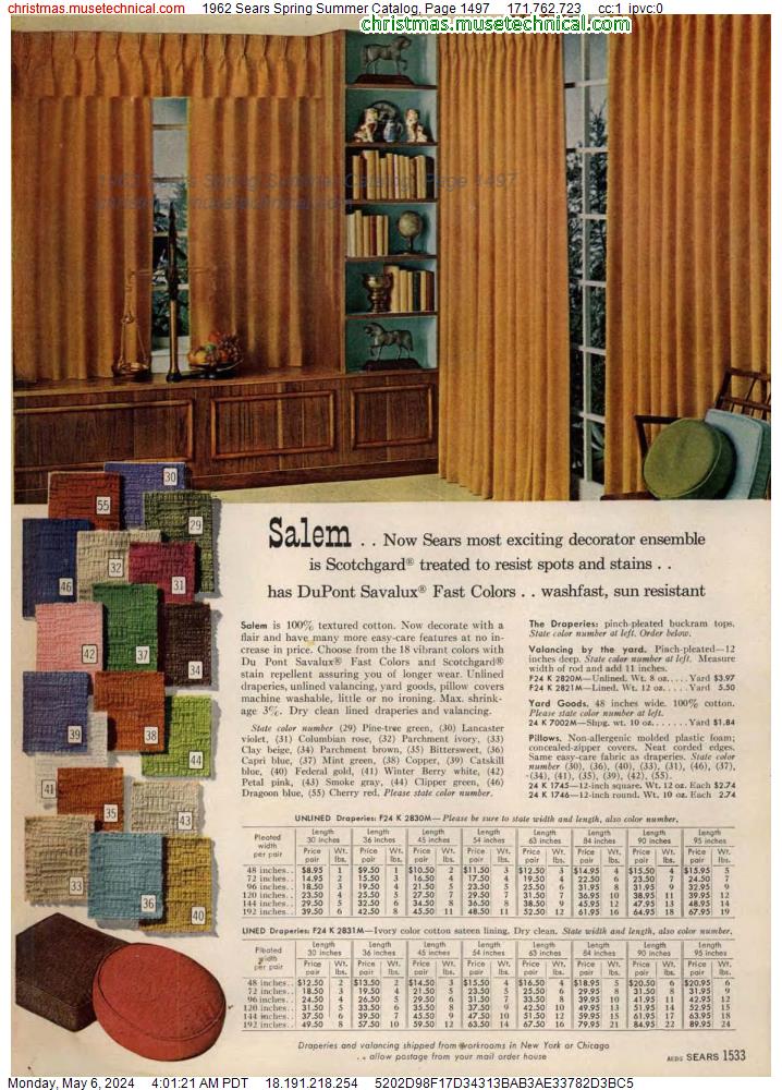 1962 Sears Spring Summer Catalog, Page 1497